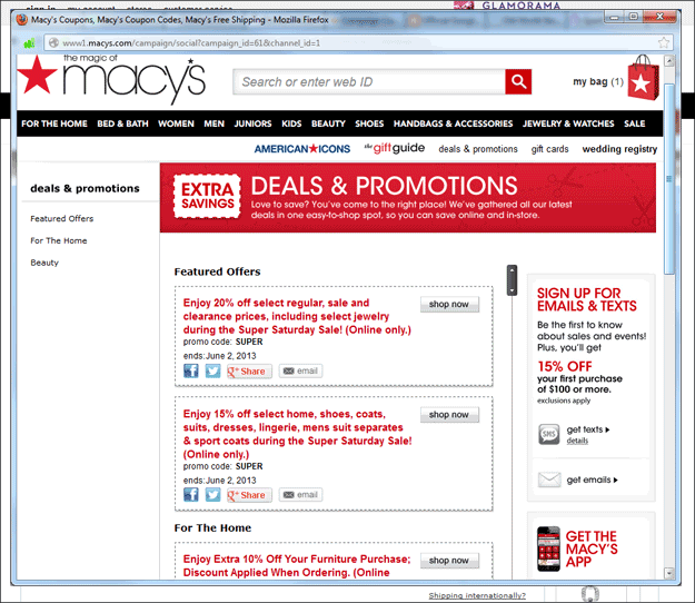 Macy's Coupon Codes page