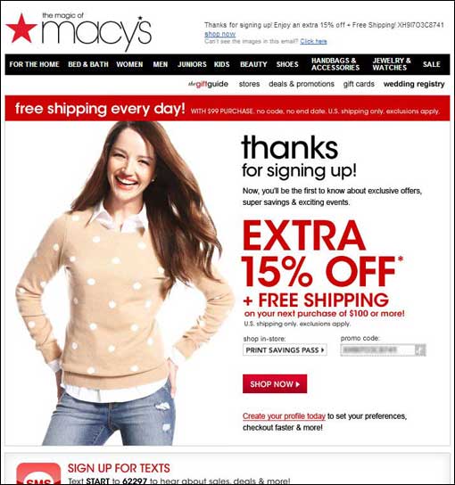 Macys email sign-up confirmation email