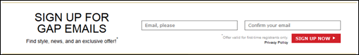 The Gap email sign-up