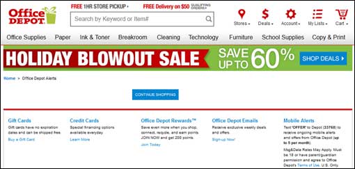 Office Depot email confirmation screen