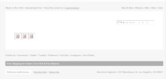 Email from American Apparel with images turned off
