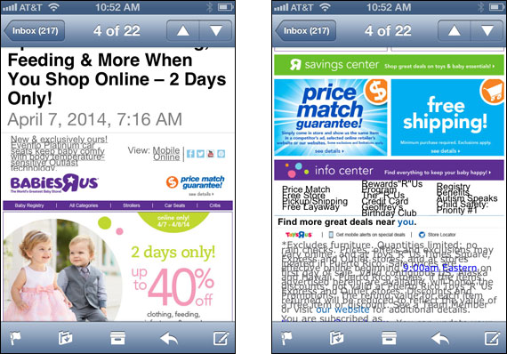 Top and bottom of email from BabiesRUs