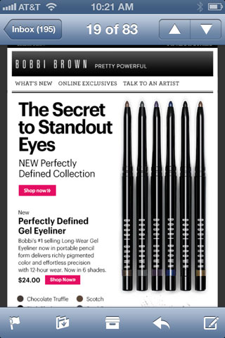 Email from Bobbi Brown as seen on an iPhone