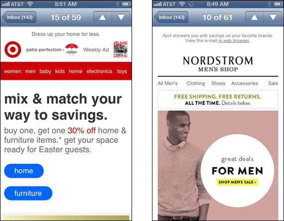 Responsive emails from Target & Nordstrom