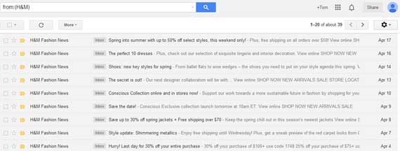 H&M Emails in inbox