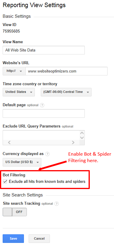 Google Analytics Bot & Spider FIltering