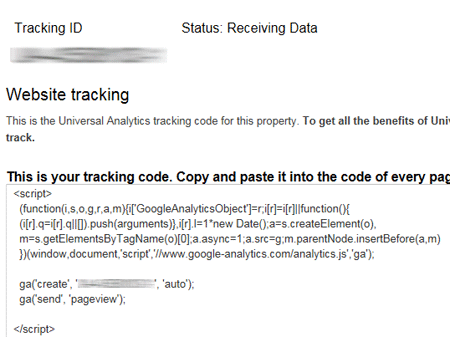 Tracking code for Universal Analytics