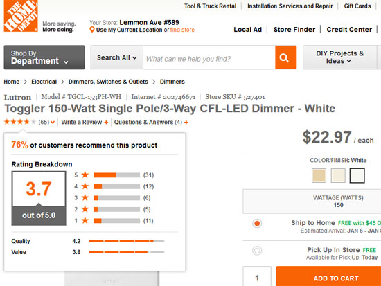 Home Depot shows negative and positive product reviews