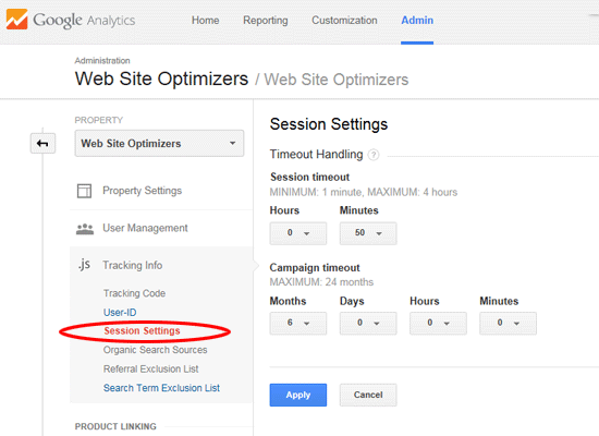 Universal Analytics Session Settings