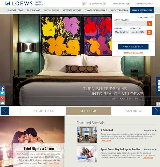 Loews Hotels Home page