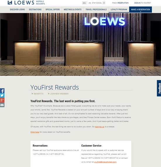 LoewsYouFirst Rewards program page