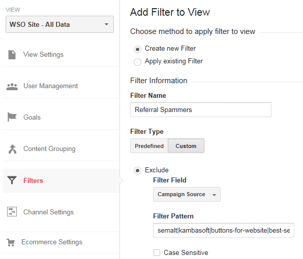 Creating a Referral Spam filter Creating a Referral Spam filter