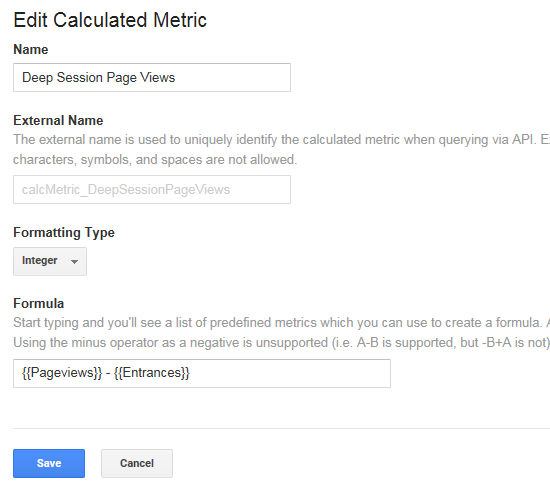 Calculated Metric for "Deep Session" page views