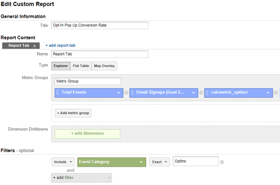Creating Custom Report for opt-in pop-up Conversion Rate
