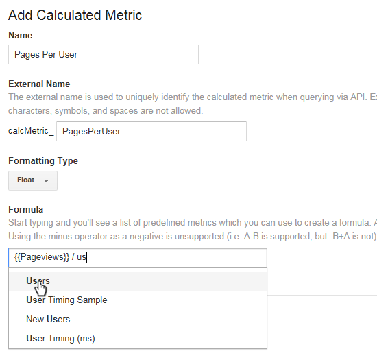 Creating a new Calculated Metric