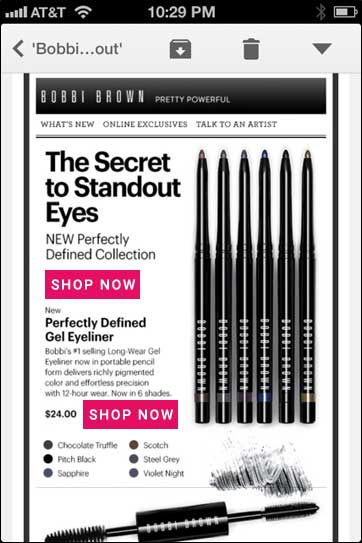 Email from Bobbi Brown on a phone