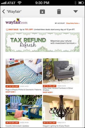 Wayfair Email in Non-responsive client