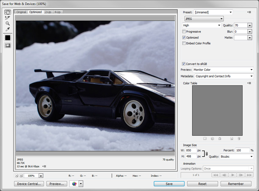 Saving For Web in Photoshop at Quality Level of 70