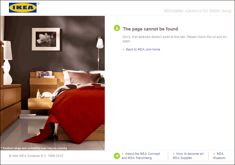 Page Not Found error page from retailer Ikea