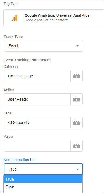 Tag Manager Setup for GA Event tag to not count event as an interaction